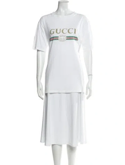 Pre-owned Gucci Graphic Print Crew Neck T-shirt In White