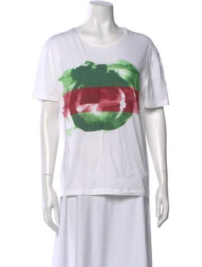 Pre-owned Gucci Graphic Print Crew Neck T-shirt In White