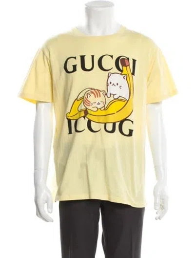 Pre-owned Gucci Graphic Print Crew Neck T-shirt In Yellow
