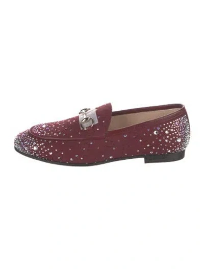 Pre-owned Gucci Graphic Print Crystal Embellishments Loafers In Burgundy