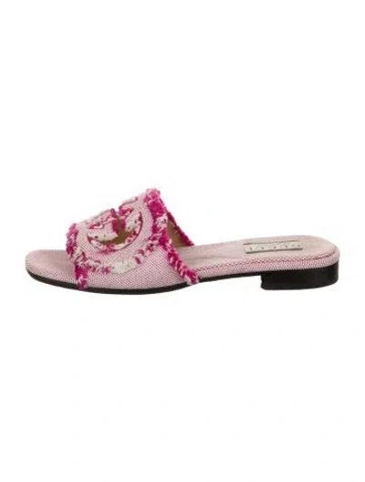Pre-owned Gucci Graphic Print Cutout Accent Slides In Pink
