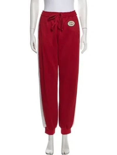 Pre-owned Gucci Graphic Print Embroidered Accent Sweatpants In Red