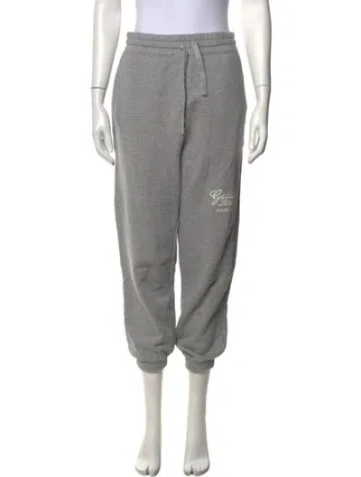 Pre-owned Gucci Graphic Print Embroidered Accent Sweatpants In Grey