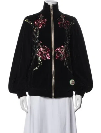 Pre-owned Gucci Graphic Print Faux Fur Jacket In Black