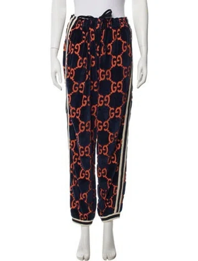 Pre-owned Gucci Graphic Print Grosgrain Trim Sweatpants In Blue