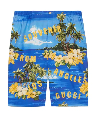 Gucci Graphic-print High-waisted Shorts In Green