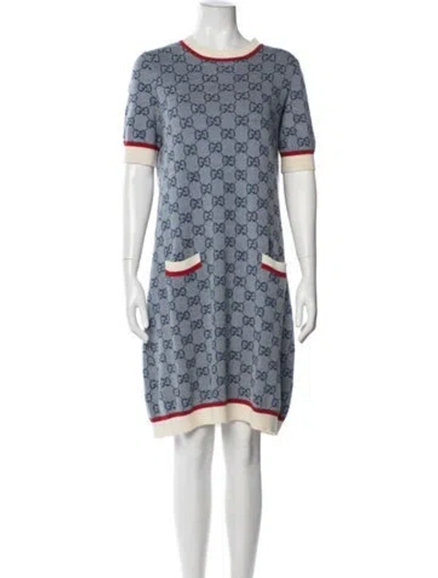 Pre-owned Gucci Graphic Print Knee-length Dress In Blue