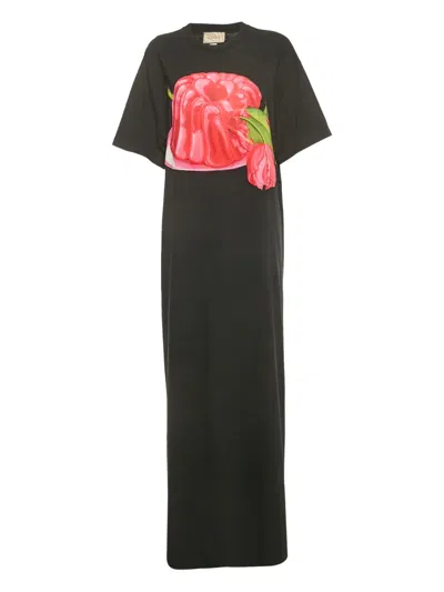 Pre-owned Gucci Graphic-print Maxi Dress In Black