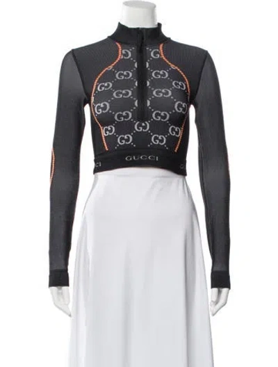 Pre-owned Gucci Graphic Print Mock Neck Sweater In Black