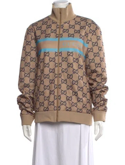 Pre-owned Gucci Graphic Print Mock Neck Sweater In Brown