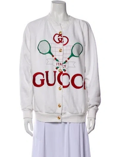 Pre-owned Gucci Graphic Print Scoop Neck Sweater In White