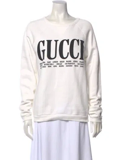Pre-owned Gucci Graphic Print Scoop Neck Sweatshirt In White