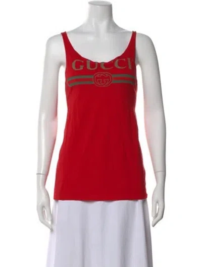 Pre-owned Gucci Graphic Print Scoop Neck Top In Red