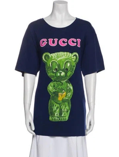 Pre-owned Gucci Graphic Print Scoop Neck T-shirt In Blue