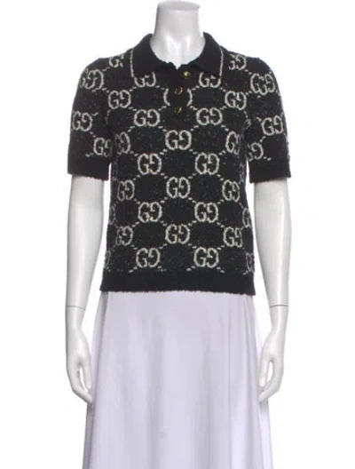 Pre-owned Gucci Graphic Print Short Sleeve Polo In Black