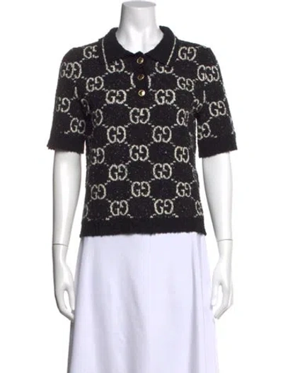 Pre-owned Gucci Graphic Print Short Sleeve Polo In Black