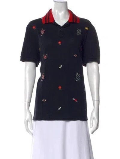 Pre-owned Gucci Graphic Print Short Sleeve Polo In Blue