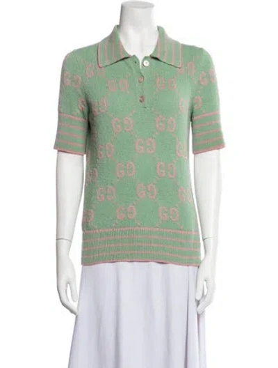 Pre-owned Gucci Graphic Print Short Sleeve Polo In Green