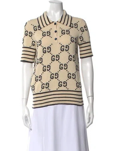 Pre-owned Gucci Graphic Print Short Sleeve Polo In Neutral