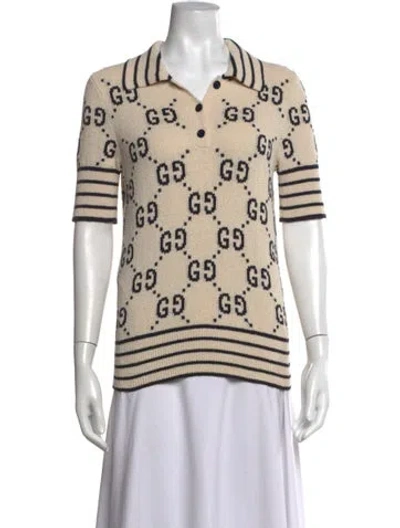 Pre-owned Gucci Graphic Print Short Sleeve Polo In Neutrals