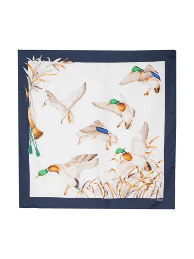 Pre-owned Gucci Graphic-print Silk Scarf In Blue