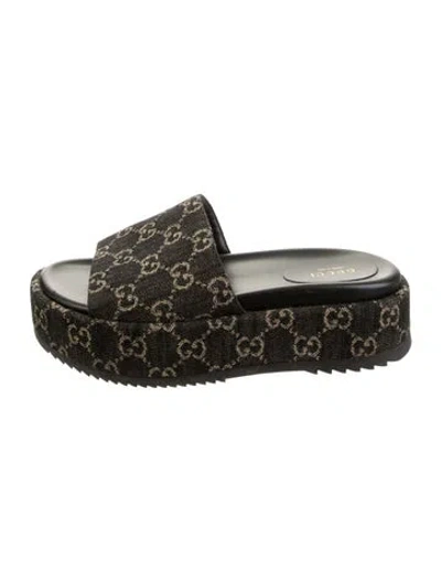 Pre-owned Gucci Graphic Print Slides In Black