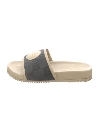 Pre-owned Gucci Graphic Print Slides In Neutral