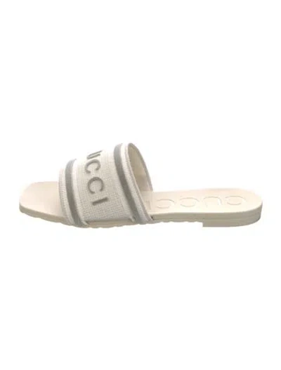 Pre-owned Gucci Graphic Print Slides In White