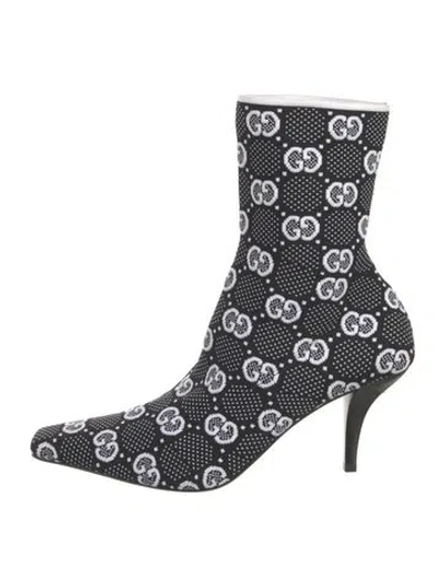 Pre-owned Gucci Graphic Print Sock Boots In Black/white