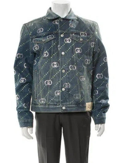 Pre-owned Gucci Graphic Print Trucker Jacket In Blue