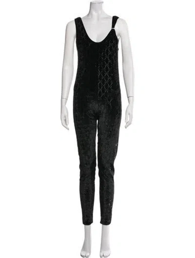 Pre-owned Gucci Graphic Print V-neck Jumpsuit W/ Tags In Black