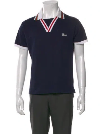 Pre-owned Gucci Graphic Print V-neck Polo Shirt In Blue