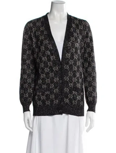 Pre-owned Gucci Graphic Print V-neck Sweater In Black