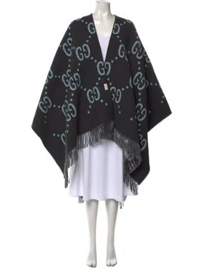 Pre-owned Gucci Graphic Print V-neck Sweater In Gray