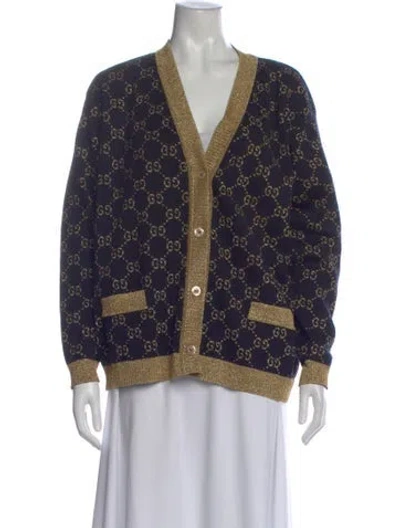 Pre-owned Gucci Graphic Print V-neck Sweater In Multi