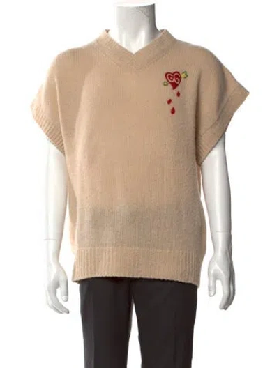 Pre-owned Gucci Graphic Print V-neck Sweater Vest In Neutral