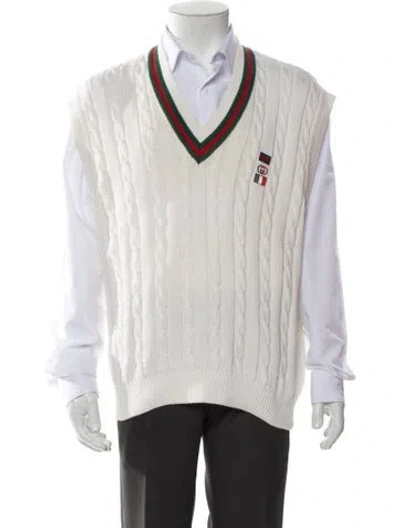 Pre-owned Gucci Graphic Print V-neck Sweater Vest In White