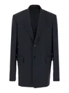 Gucci Men Dark Grey Jacket With Chest Pocket And Embossed Logo In Wool Gabardine Man In Black