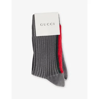 Gucci Kids' Graphite/dark Green Ebby Fittizio Ribbed Stretch-cotton Sock