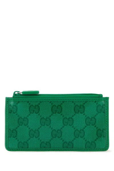 Gucci Grass Green Gg Crystal Fabric Card Holder