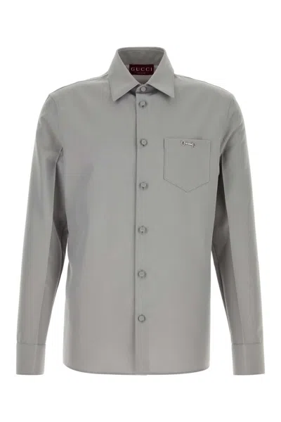 Gucci Long Sleeve Panama Shirt Featuring Chest Pocket In Gray