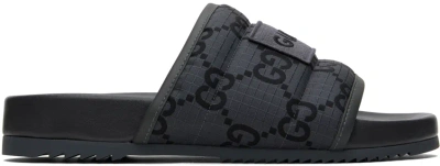 Gucci Gray Gg Slide Sandals In 1143 Gr.grey-black/g
