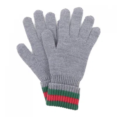 Pre-owned Gucci Gray Green Red Color Warm Gloves ()