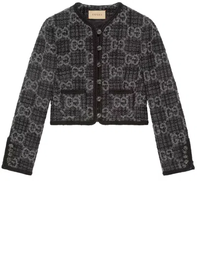Gucci Gray Jacquard Knit Jacket For Women In Grey