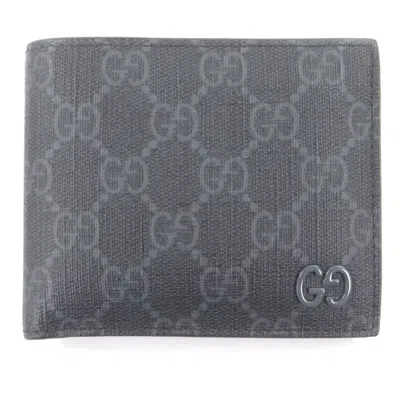 Pre-owned Gucci Gray Khaki Gg Canvas Leather Wallet (bi-fold) () In Multi