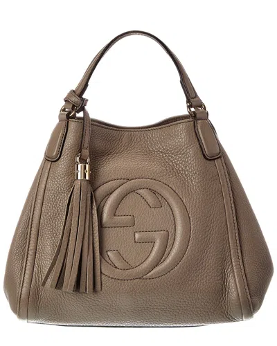 Gucci Gray Lambskin Leather Soho Tote (authentic Pre-loved) In Brown