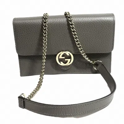 Pre-owned Gucci Gray Leather Chain/shoulder Wallet ()