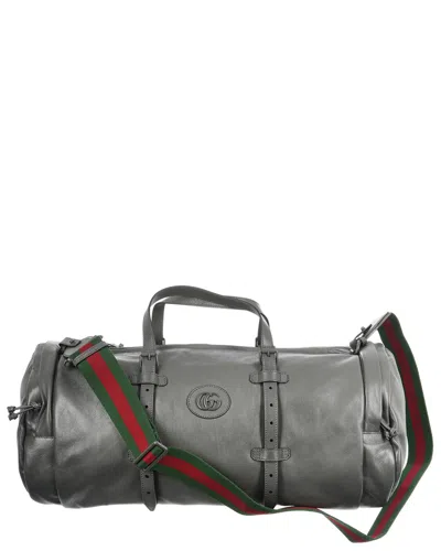 Gucci Gray Leather Double Gg Large Duffel Bag (authentic Pre-loved)