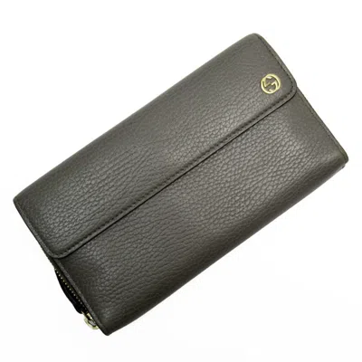Pre-owned Gucci Gray Leather Long Wallet (bi-fold) ()