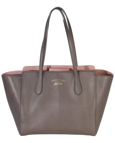 Pre-owned Gucci Gray Leather Pebbled Medium Swing Tote (authentic Pre-loved)